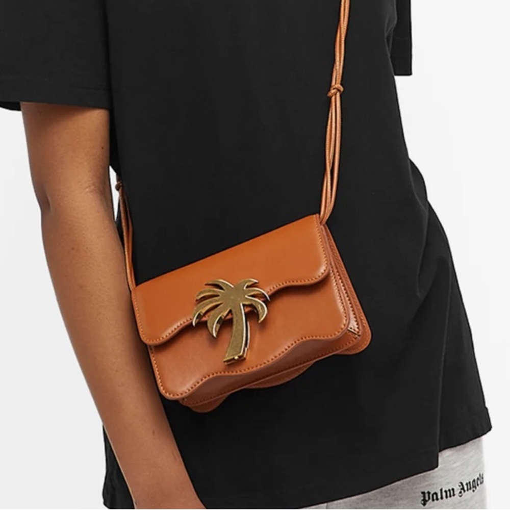 🤍 HOST PICK ✔️PALM ANGELS PALM BEACH TAN LEATHER CROSSBODY SHOULDER BAG NEW